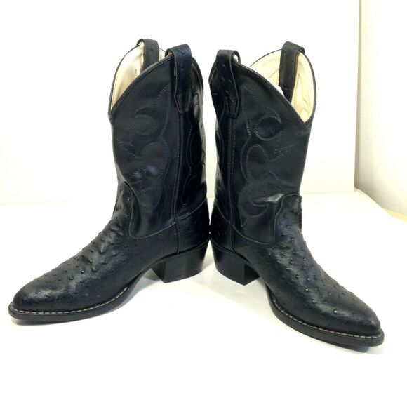 A Jama Product Black Leather Cowboy Western Pull On Boots Kids Style OJ 9110 030 - Picture 7 of 11